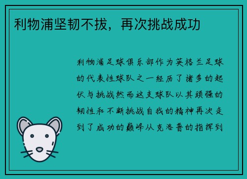 利物浦坚韧不拔，再次挑战成功