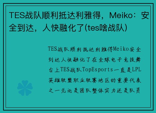 TES战队顺利抵达利雅得，Meiko：安全到达，人快融化了(tes啥战队)